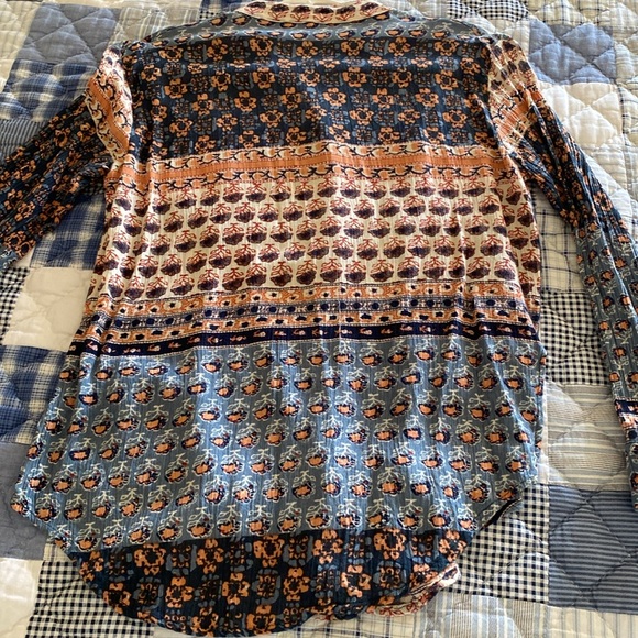 Free People Caravan Block Print Button Front Blouse Top S - Picture 5 of 12